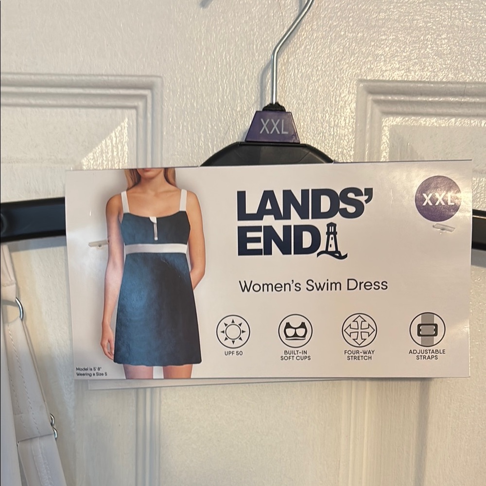 Lands' End Black swim suit with White Trim - Picture 5 of 5